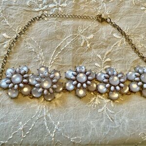 Vintage Floral Statement Necklace in light gray (iridescent) & lilac (opaque).